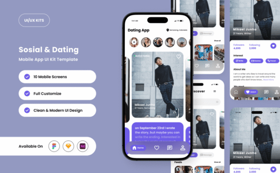 年轻的社交和约会应用APP UI KIT (FIG,SKETCH,XD)
