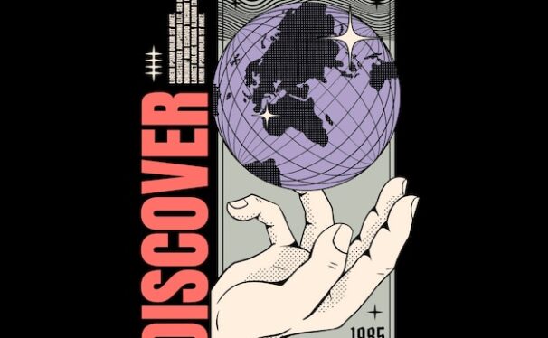 手捧地球街头服饰插画手绘设计[ai,eps]