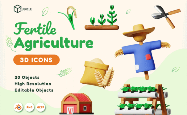 农业3D图标 (PNG,Blend)