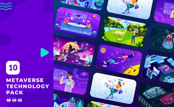 元宇宙概念科技技术矢量插画包下载 (AI,EPS,JPG)