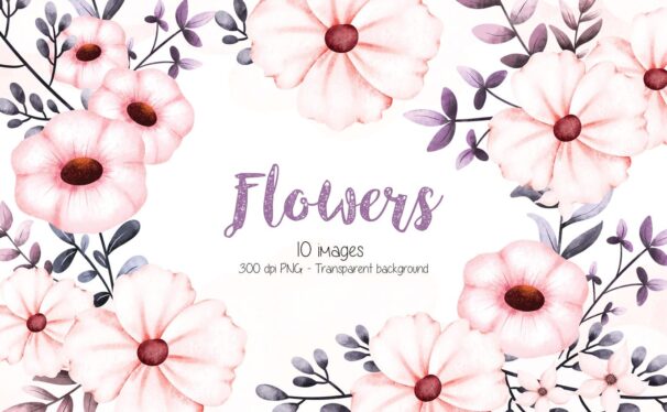 花卉和树叶装饰 (PNG)