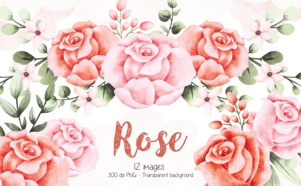 粉红和红玫瑰花环 (PNG)