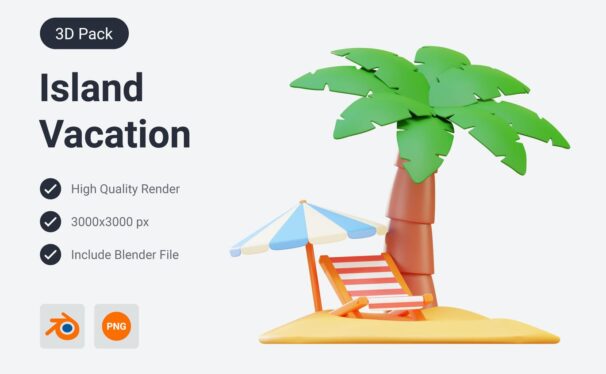 海岛度假3D图解 (PNG,Blend)