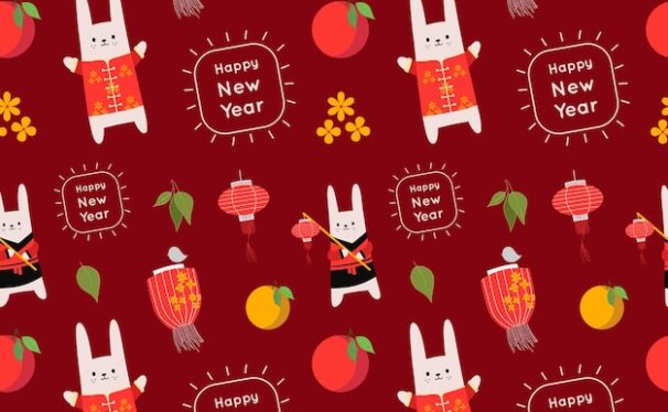 矢量红色装饰兔年新年图案[eps]