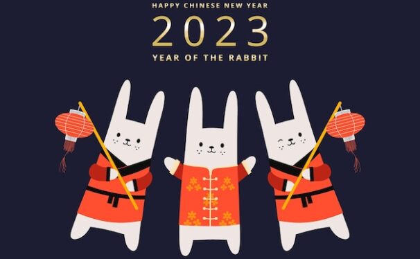 灯笼兔子角色2023年兔年新年Banner设计模板[eps]