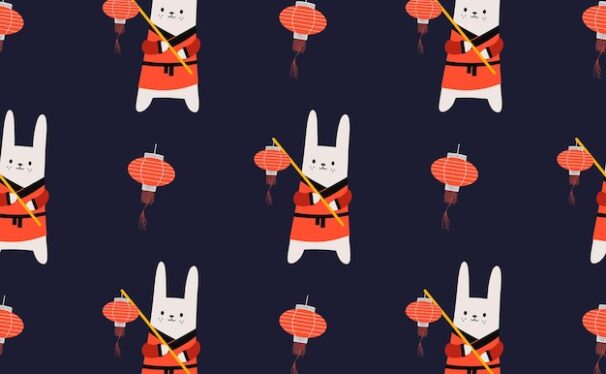 兔年新年灯笼动物矢量装饰图案素材[eps]