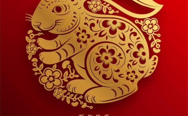 金色剪纸风格2023兔年新年背景素材[eps]