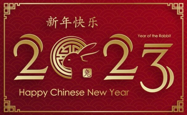 2023年农历新年兔生肖红色矢量背景[eps]