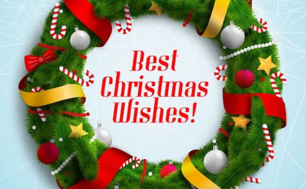 带装饰的圣诞祝福花环扁平矢量插画[eps]