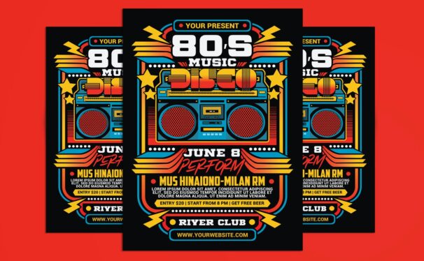 80年代复古迪斯科派对海报 (PSD)