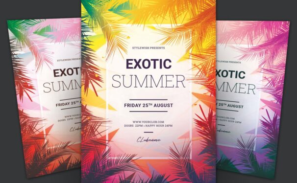 异国情调热带夏季海报传单 (PSD)