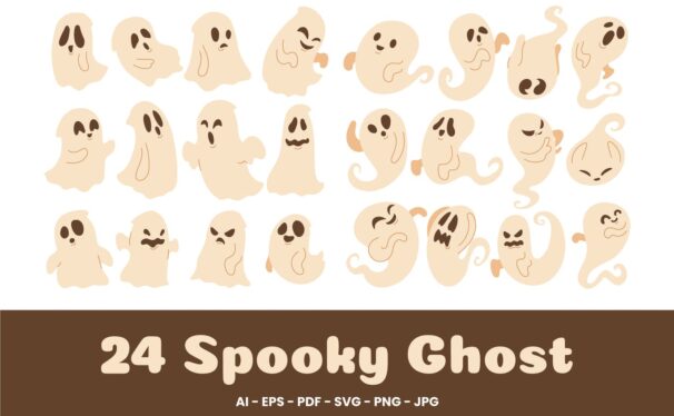 可爱的万圣节幽灵鬼脸插画素材 (AI,EPS,JPG,PDF,PNG,SVG)