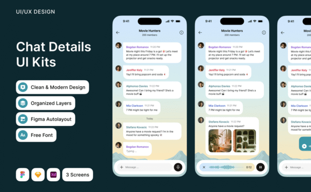 聊天详细信息UI套件 (FIG,SKETCH,XD)