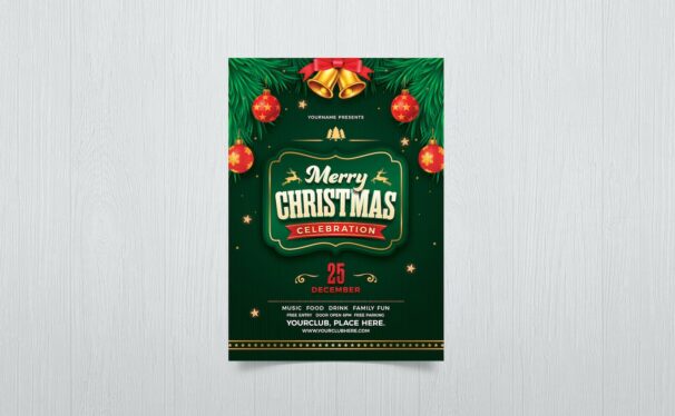 圣诞快乐装饰传单海报 (PSD)