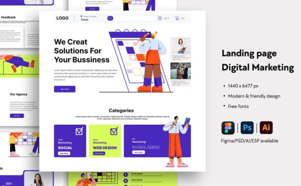 数字营销网站着陆页 (AI,EPS,FIG,PSD)