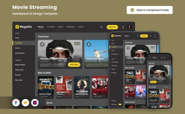 流媒体仪表板UI套件设计网页UI模板 (FIG,SKETCH,XD)