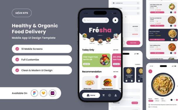 基于植物的食品应用APP UI KIT (FIG,SKETCH,XD)