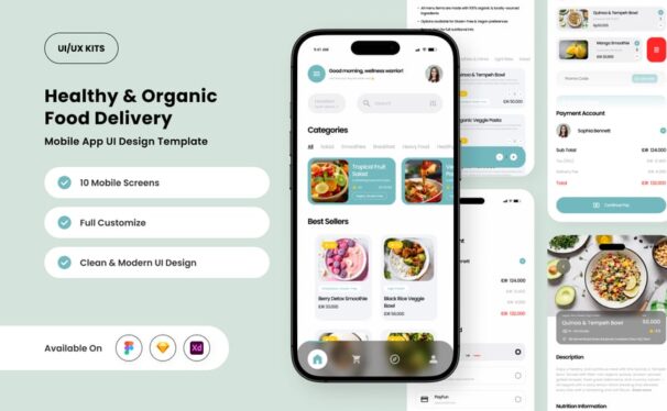 食品交付UI设计模板APP UI KIT (FIG,SKETCH,XD)