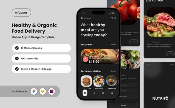 健康食品递送应用APP UI KIT (FIG,SKETCH,XD)