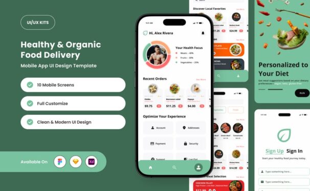 健康食品应用APP UI KIT (FIG,SKETCH,XD)