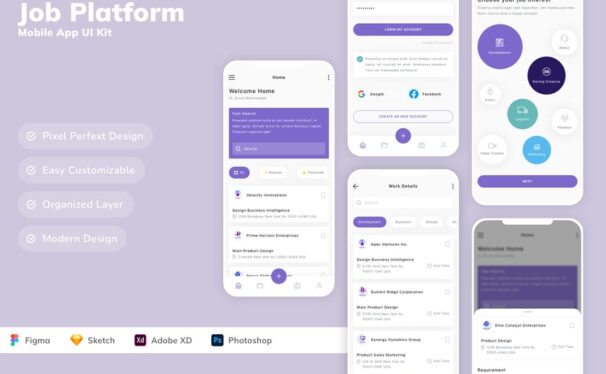 工作平台移动应用APP UI KIT (SKETCH,FIG,XD,PSD)