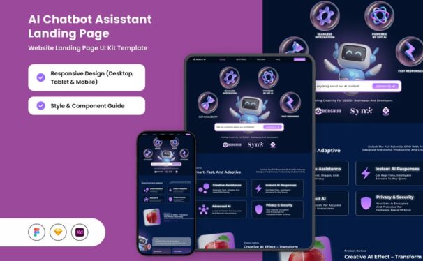 智能AI聊天机器人助手着陆页 (FIG,SKETCH,XD)