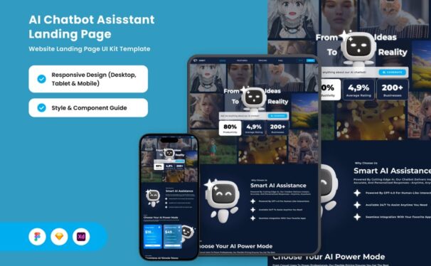 AI聊天机器人助理着陆页 (FIG,SKETCH,XD)
