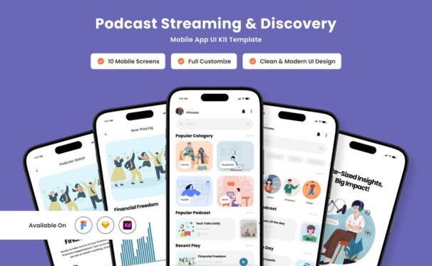 播客应用APP UI KIT (FIG,SKETCH,XD)