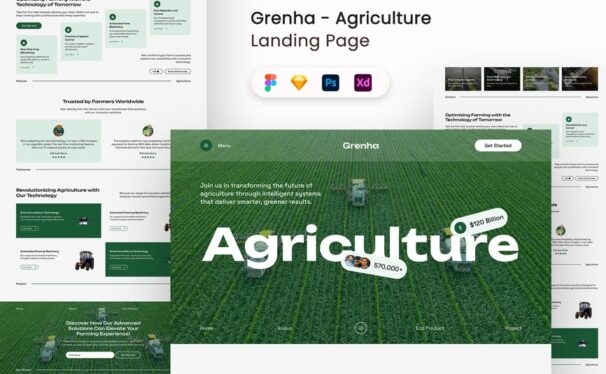农业着陆页UI套件网页UI模板 (FIG,PSD,SKETCH,XD)