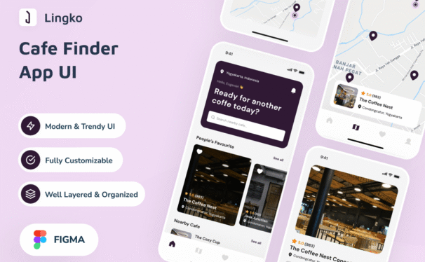 本地咖啡馆寻找应用APP UI KIT (FIG)