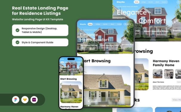 房地产着陆页网页模板 (FIG,SKETCH,XD)