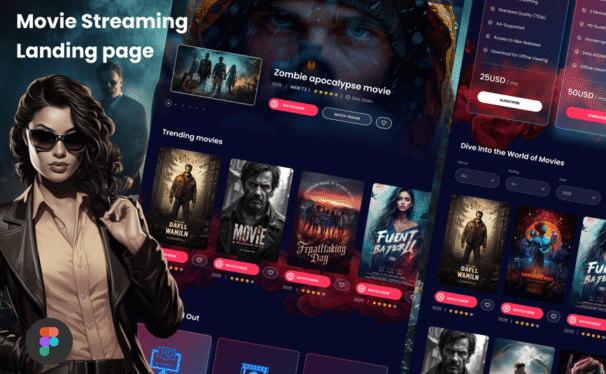 电影流媒体着陆页面网页模板 (FIG)