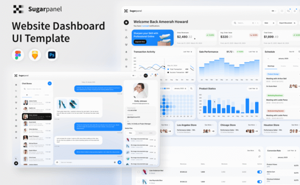 网站管理仪表板面板 (FIG,PSD,SKETCH)