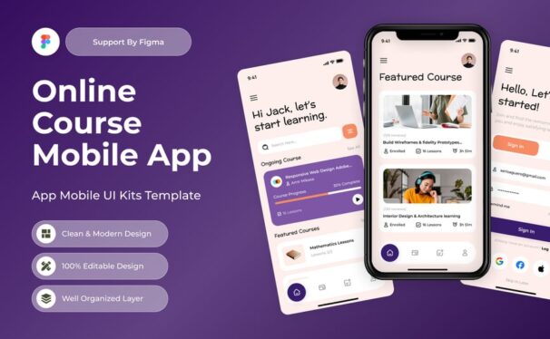 在线课程移动应用APP UI KIT (FIG)