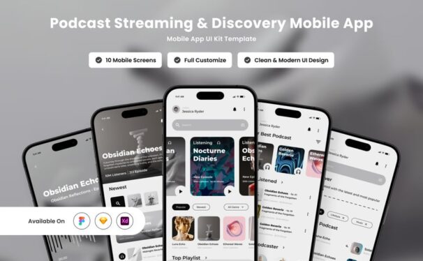 干净而优雅的播客APP UI KIT (FIG,SKETCH,XD)