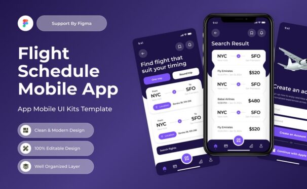 飞行计划航班计划移动应用APP UI KIT (FIG)