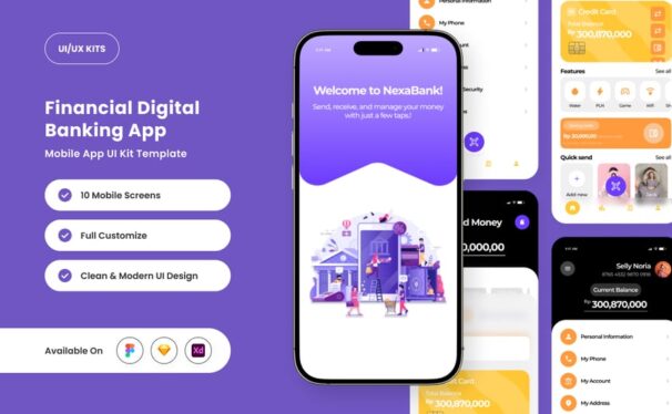 – 简约银行应用APP UI KIT (FIG,SKETCH,XD)