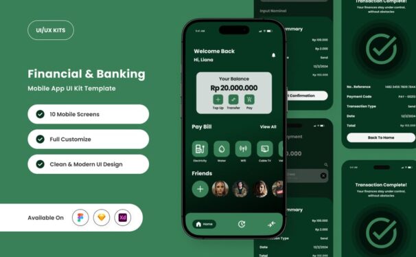 优雅的银行和金融应用APP UI KIT (FIG,SKETCH,XD)