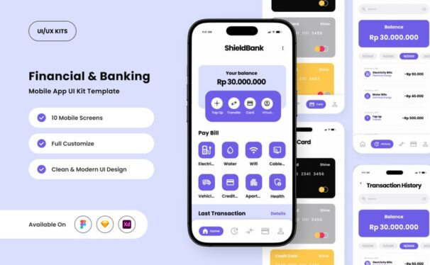 安全数字银行应用APP UI KIT (FIG,SKETCH,XD)