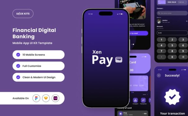 用于数字银行的移动应用APP UI KIT (FIG,SKETCH,XD)