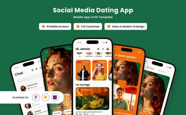 充满活力的社交约会应用APP UI KIT (FIG,SKETCH,XD)