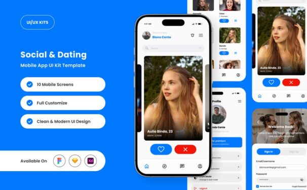 优雅而极简的社交约会应用APP UI KIT (FIG,SKETCH,XD)