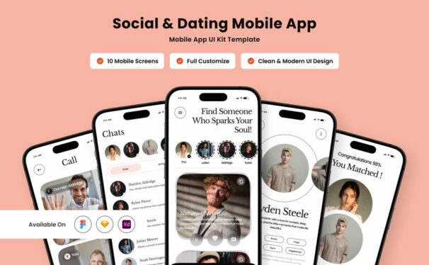 优雅的社交约会移动应用APP UI KIT (FIG,SKETCH,XD)