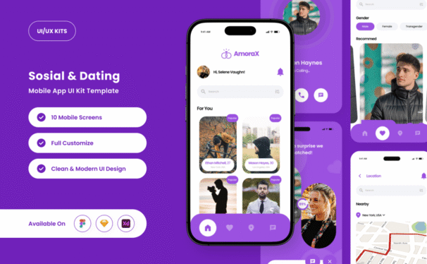 未来派社会与约会应用APP UI KIT (FIG,SKETCH,XD)