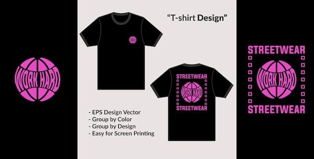 努力工作概念T恤服装设计矢量图案素材[eps]