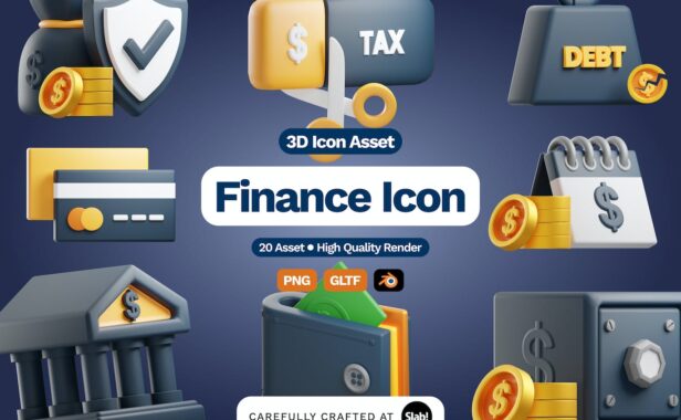 3D财务元素图标 (PNG,Blend)