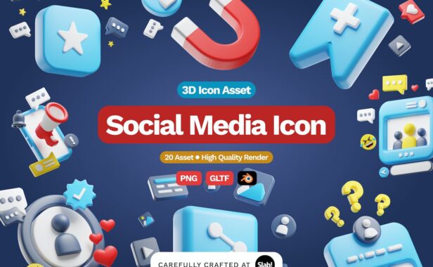 3D 社交元素图标集 (PNG,Blend)