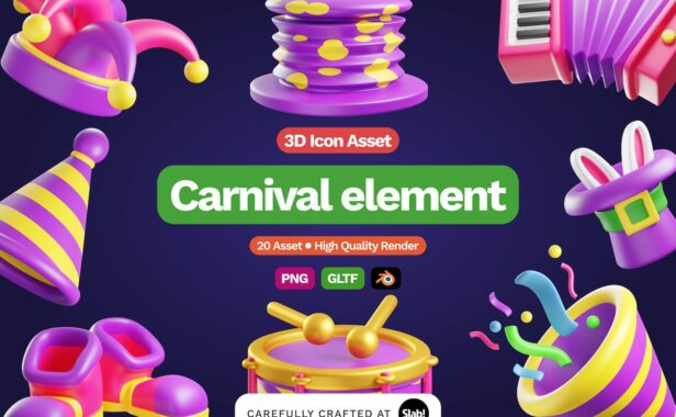 3D嘉年华节日活动元素图标 (PNG,Blend)