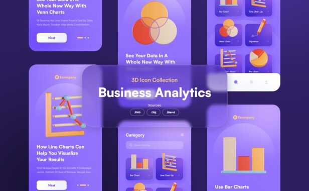 业务分析3D图标 (PNG,Blend)