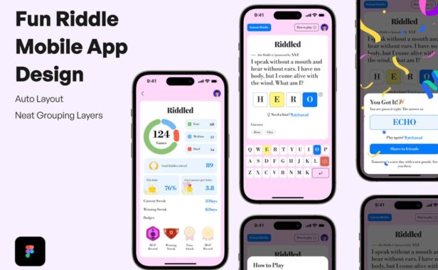 有趣的谜语移动应用APP UI KIT (FIG)